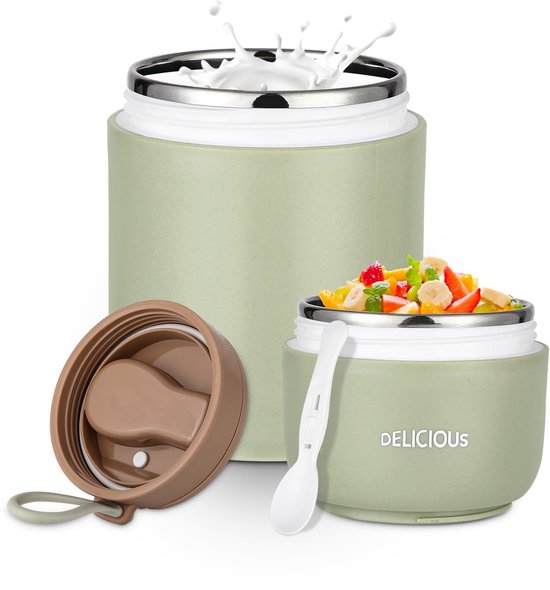 Yoghurt Beker To Go - Muesli beker - 720 ml Lunchbekerlekvrije met Lepel - Dubbellaags lekvrij - Groen van Super Savers