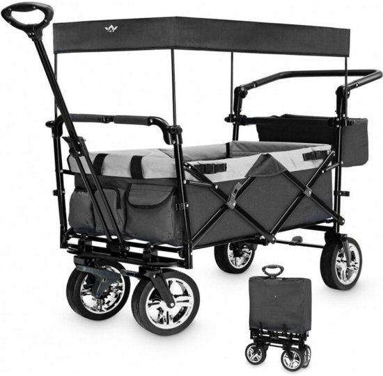 Yolo-deals - Opvouwbare Bolderkar met zonnedak - 125x55x105cm (LxBxH) - Belastbaar gewicht 80KG - Antraciet van Merkloos