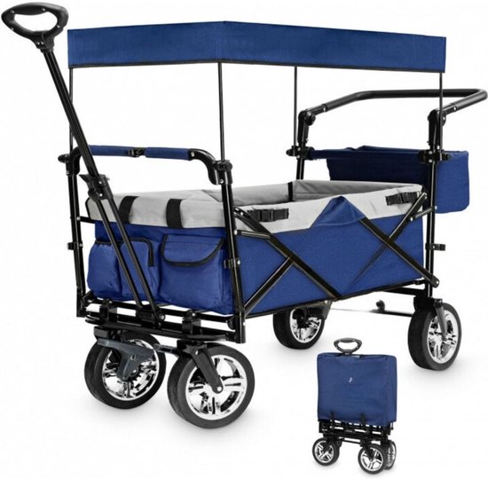 Yolo-deals - Opvouwbare Bolderkar met zonnedak - 125x55x105cm (LxBxH) - Belastbaar gewicht 80KG - Blauw van Merkloos