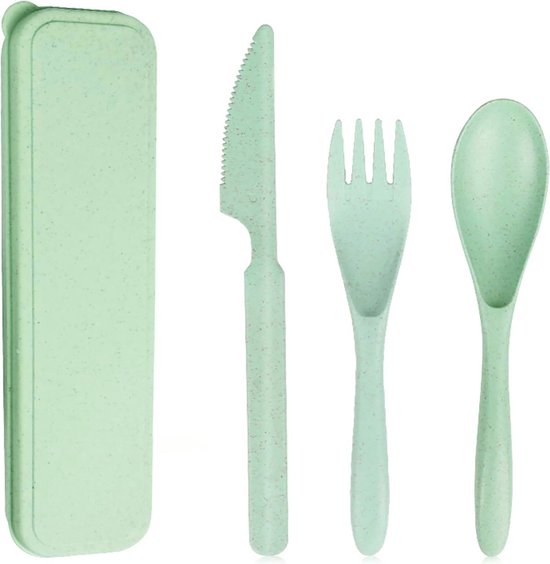 YONO Camping Bestek Set - Outdoor Eetgerei Meeneem Set - Reis Lepel, Vork en Mes - Lichtgroen van YONO