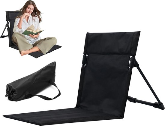 YONO Strandstoel Opvouwbaar - Vloerstoel Inklapbaar met Rugleuning - Campingstoel - Vouwstoel - Zwart van YONO