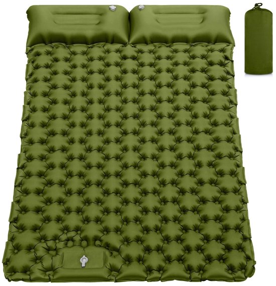 YYchan Luchtbed 2 Persoons - Slaapmat Zelfopblazend - Kampeermatras met Ingebouwde Pomp - Camping Matras - Olijfgroen