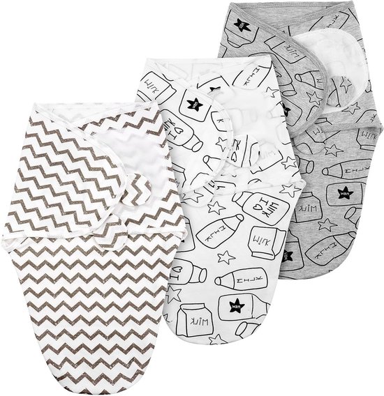 Zachte en Ademend Swaddling Doeken voor Pasgeborenen, 0-3 Maanden, Organisch Katoen, 3 Stuks, Unisex, Donkergrijs, Ideaal voor Slaap en Comfort