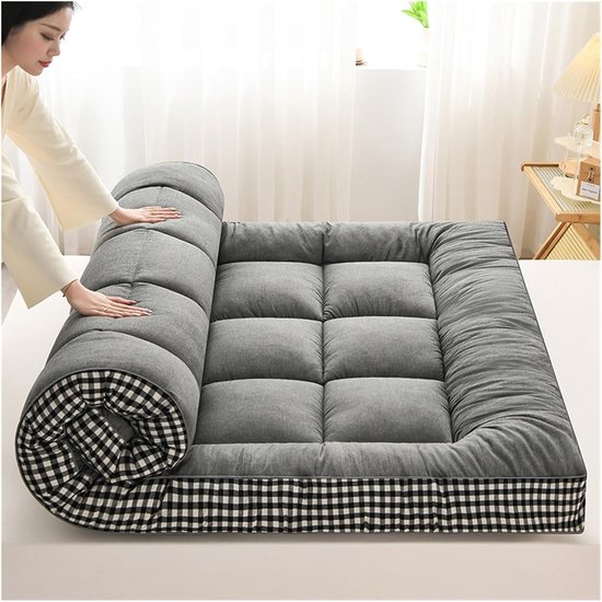 Zachte vloermatras - Japanse futon - Comfortabel slapen - Draagbaar en oprolbaar - 200x220cm - Grijs