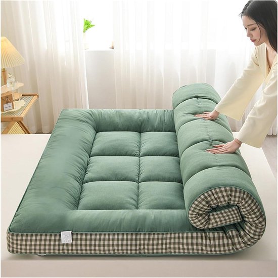 Zachte Vloermatras - Oprolbare Futon - Comfortabel Slapen - Fijn Gewatteerd - 90x200cm - Groen