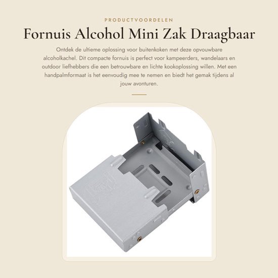 Zakfornuis Opvouwbaar - Mini Alcoholkachel - Lichtgewicht Draagbaar - Voor Binnen/Buiten - Duurzaam Materiaal - 95x75x55mm - Kampeerfornuis