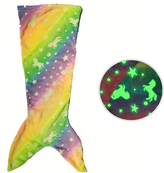 Zeemeermin Regenboog Flanellen Deken - Lichtgevende Slaapzak met Sterren en Eenhoorns - Perfect Cadeau voor Kinderen - Kerst en Feestdagen van $