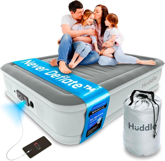 Zelf opblazend Luchtbed met Ingebouwde Pomp – King size – Comfortabel Opblaasbaar Bed voor Camping & Logees – Compact & Snel Opgezet – Inclusief Nachtlampje & USB