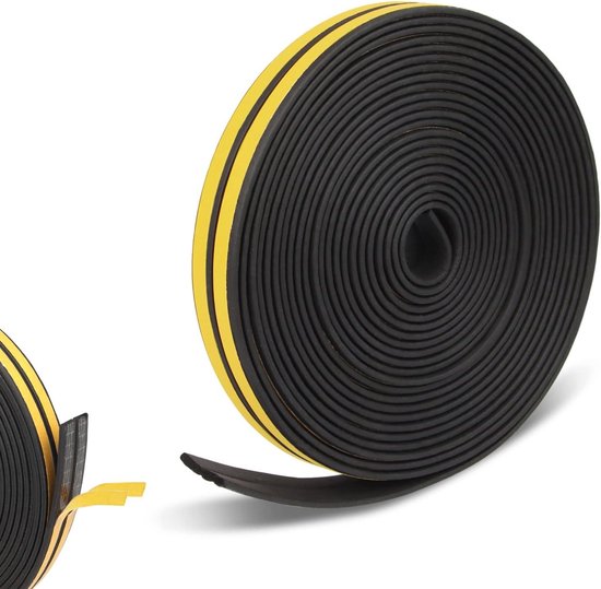Zelfklevende deur- en raamafdichtstrip van rubber, 2 mm dik, 12 m lang, I-type, voor optimale isolatie en geluidsdemping van Merkloos