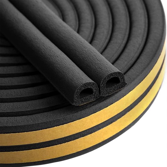 Zelfklevende Dichtband voor Deuren en Ramen, Geluiddempende Rubber Foam Strip, Isolatie en Energiebesparing, 10 Meter, Zwart