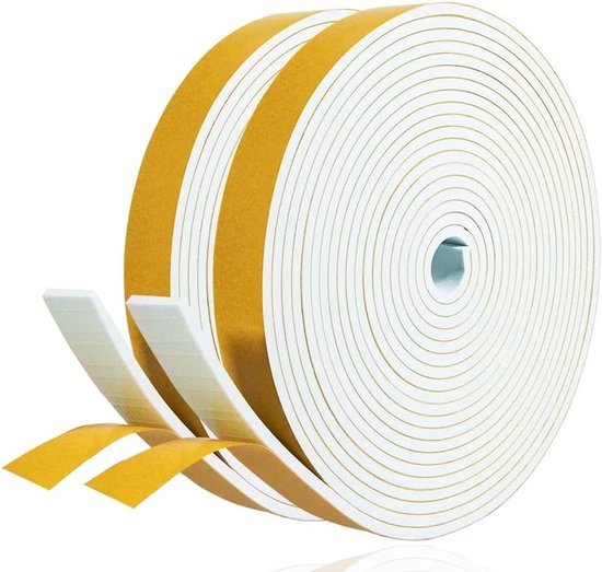 Zelfklevende Dichtband voor Ramen, 20 mm x 3 mm x 10 m, Geluidsisolatie, Schokabsorberend, Foam Dichtstrips, Wit