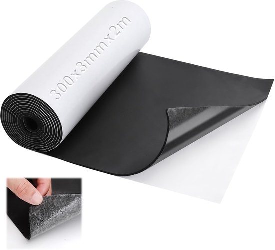 Zelfklevende Foam Rol 300 mm x 2 m x 3 mm Zwarte Mat voor Isolatie en Afsluiting, Ideaal voor Doe-Het-Zelf Projecten, Vloeren, Wanden en Deuren