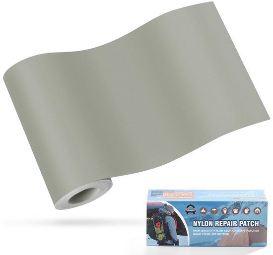 Zelfklevende nylon reparatiepatches 10 x 160 cm - waterdicht, lichtgrijs - voor tent, jas, slaapzak, tas van Merkloos