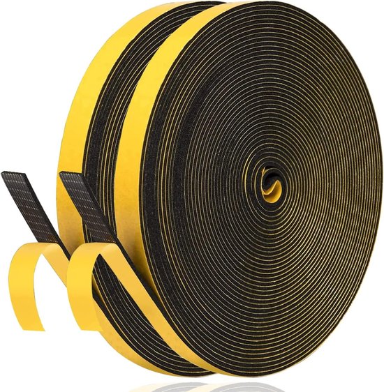 Zelfklevende raamafdichting – Deurafdichting van schuimrubber, 6 mm (B) x 1,5 mm (H) x 20 m (L) – Bescherming tegen kou, geluidsisolatie en schokbestendig voor kasthoeken, zwart