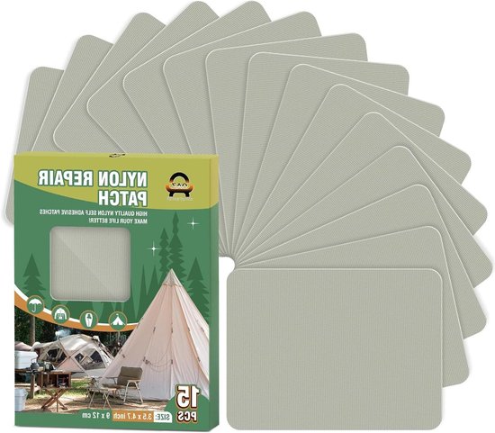 Zelfklevende Reparatiepatches - Nylon Patches - Snelle Kledingreparatie - Waterdicht en Zelfklevend - 9 x 12 cm - Lichtgrijs
