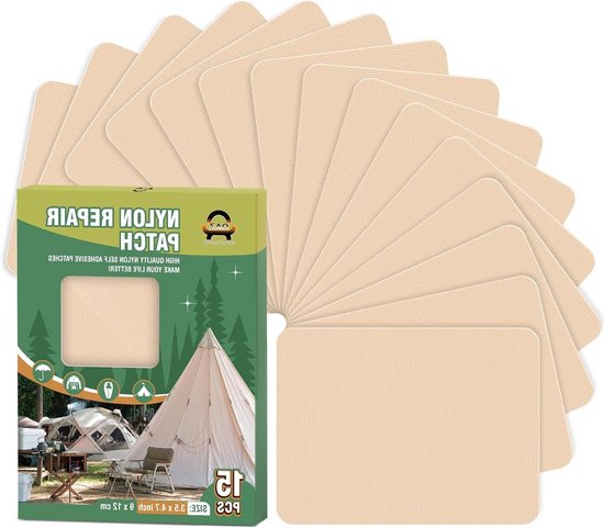 Zelfklevende Reparatiepatches - Nylon Patches - Textiel Repareren - Waterdicht en Zelfklevend - 9x12cm 15 stuks - Beige van Merkloos