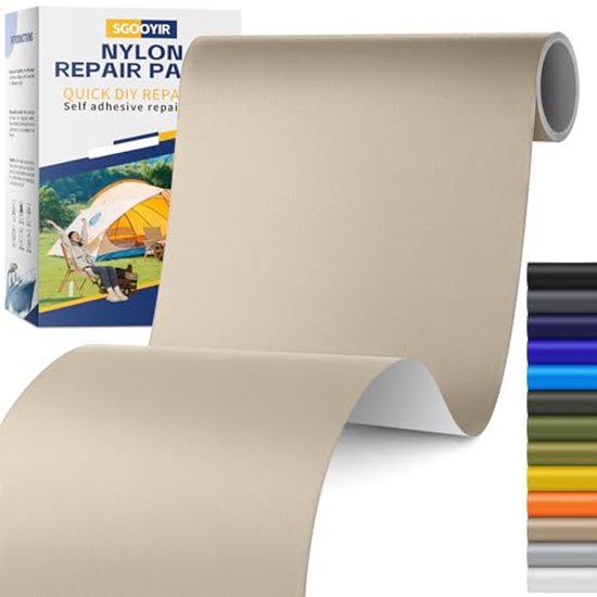 Zelfklevende reparatieset - Beige nylon patches voor donsjack, tenten en tassen van Merkloos