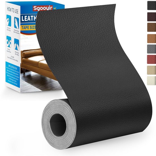 Zelfklevende Reparatieset Kunstleer - Voor Bank, Autostoel, Tas - 10 x 160 cm Zwart van Merkloos