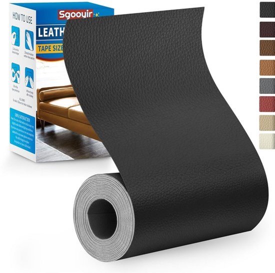Zelfklevende Reparatieset Kunstleer - Voor Bank, Autostoel, Tas - 10 x 160 cm Zwart