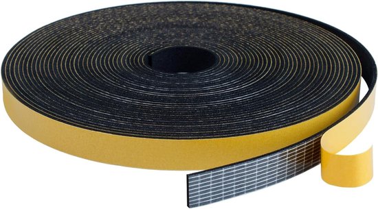 Zelfklevende Sealtape voor Deuren en Ramen, 12 mm (B) x 1.5 mm (D) / 10 m (L) - Rubber Foam Dichtstrips, Geluiddicht, Anti-Collisie, Isolatie en Energiebesparing