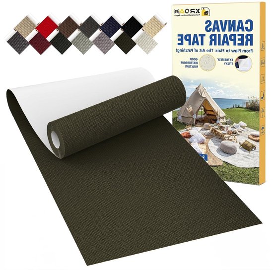 Zelfklevende Stof Reparatieset - Waterdichte Canvas Tape - Buitenmeubels Repareren - Sterke Lijm Zonder Naaien - 8x160cm - Legergroen