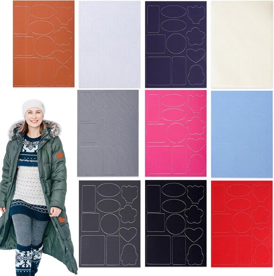 Zelfklevende stof, set van 10, donsjack, reparatieset met sterke hechting, waterdicht, scheurvast, koude, beugelpatches voor textiel, kleding, outdoor, jassen, jeans, tenten, slaapzakken van Merkloos