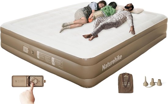 Zelfopblaasbaar 3-persoons luchtbed met batterijpomp - 200x180x38cm - voor camping en gasten - lichtgewicht en comfortabel van Merkloos