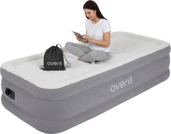 Zelfopblaasbaar Eenpersoons Luchtbed Extra Hoog met Ingebouwde Pomp - Kampeerbed en Logeerbed van Merkloos