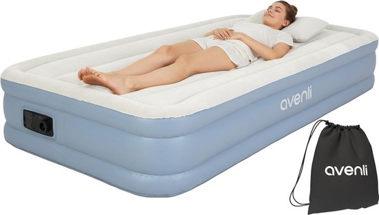 Zelfopblaasbaar Eenpersoons Luchtbed met Ingebouwde Pomp - Hoog Logeerbed voor Camping en Thuis