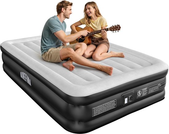 Zelfopblaasbaar matras voor 2 personen met geïntegreerde pomp - Draagbaar en ideaal voor camping en thuis, 137 x 190 cm van Merkloos