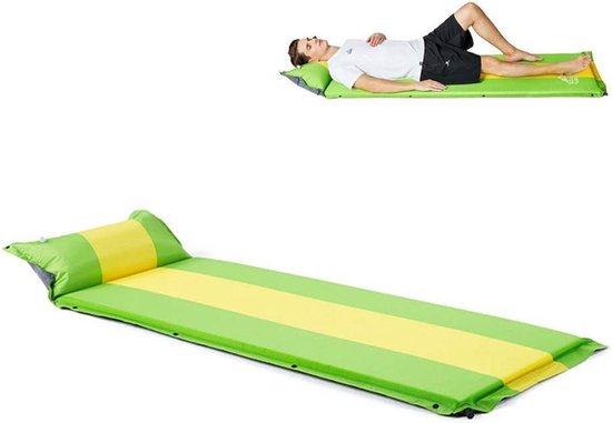 Zelfopblaasbaar Slaapmatje - Kampeerpad Kussen - Buiten slapen - Uniek koppelbaar ontwerp - 192 x 66 cm - Groen