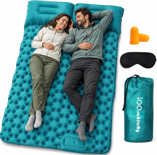 Zelfopblaasbaar Slaapmatras 2 Personen - Ingebouwde Voetpomp - Lichtgewicht Camping Luchtbed - Waterdicht 196 x 120 x 9 cm