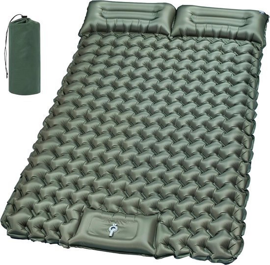 Zelfopblaasbare 2-Persoon Camping Slaapmat met Voetpomp en Kussen - Perfect voor Wandelen en Reizen van Hikenture