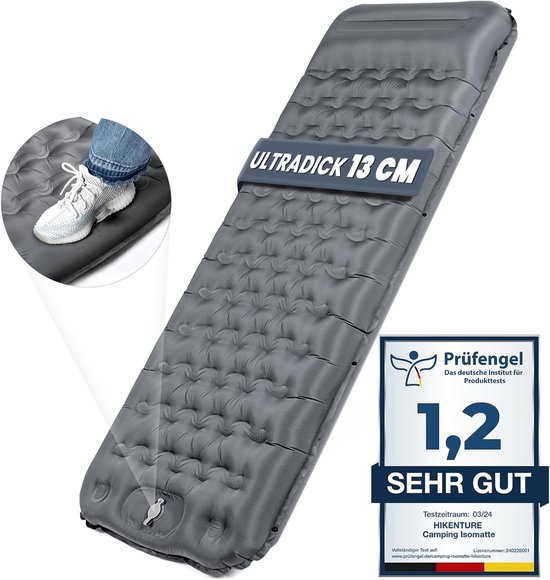 Zelfopblaasbare Campingmat 13 cm – Ultralichte Slaapmat met Voetpomp en Geïntegreerd Kussen