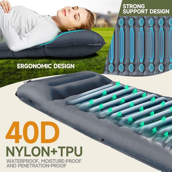Zelfopblaasbare Campingmat met Voetpomp - 14 cm Dikte, Optimaal Comfort voor Outdoor Avonturen van Merkloos