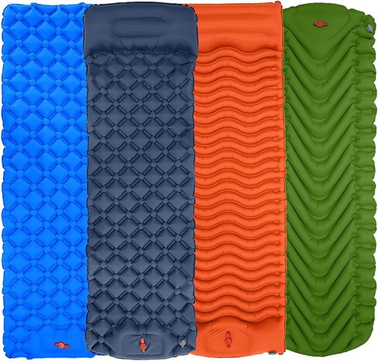 Zelfopblaasbare campingmat - Slaapmat luchtbed - Outdoor slapen - Ingebouwde voetpomp - Lichtgewicht compact - Oranje