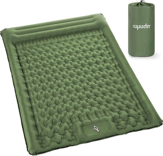 Zelfopblaasbare Mat - Kampeer Matras - Buiten Slapen - Ingebouwde Voetpomp - 197 x 135 cm - Groen