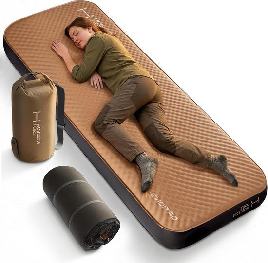 Zelfopblaasbare Slaapmat - Kampeer Matras - Comfortabel Slapen Buiten - Verstelbare Zachtheid - 114 cm Dik - Bruin