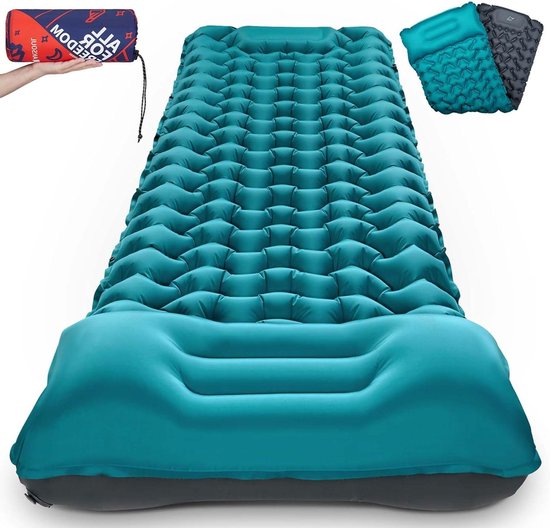 Zelfopblaasbare Slaapmat - Kampeerluchtbed - Comfortabel slapen buiten - Ingebouwde voetpomp - 10 cm dik - Pauwenblauw