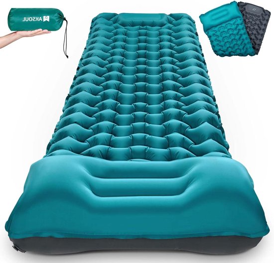 Zelfopblaasmat - Kampeermatras Slaapmat - Outdoor Kamperen - Geïntegreerde Voetpomp - 196 x 69 cm - Blauw Grijs van Merkloos