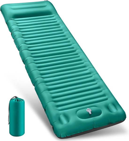 Zelfopblazend, 12 cm dik opblaasbaar campingmatras met voetperspomp en kussen, ultralicht, waterdicht, voor buiten, slaapmat voor wandelen, kamperen, tent van Merkloos