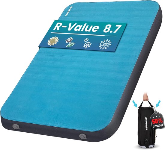 Zelfopblazend Camping Matras voor 2 Personen met R-waarde 8.7 - 10cm Dikke 3D Luchtbed voor Kamperen, Outdoor en Gastbed