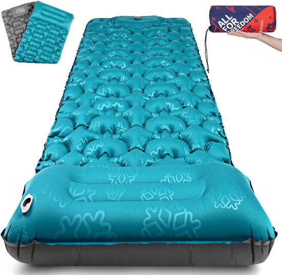 Zelfopblazend campingmat, 8-10 cm, verdikt, ultralicht, luchtmatras, opblaasbaar, dik, opvouwbaar, met kussen, hemelsblauw, marineblauw van Merkloos