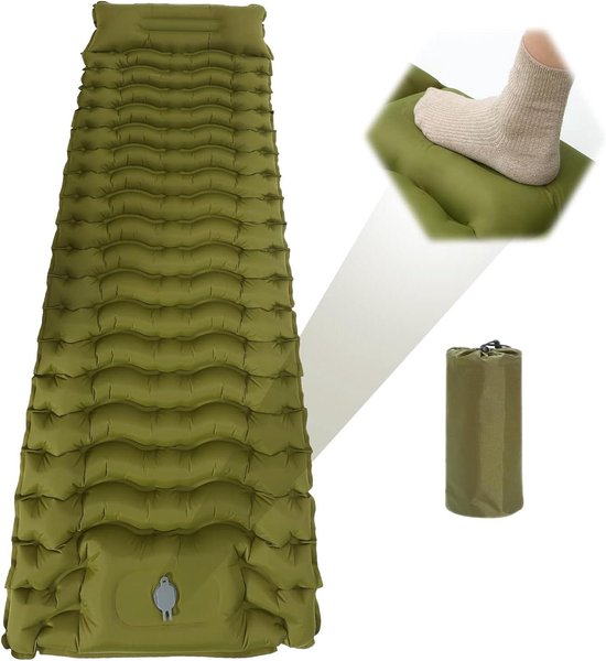 Zelfopblazend campingmatras - enkele waterdichte opblaasbare mat - draagbare compacte campingmat - luchtcampingbed voor kamperen buiten (militair groen)