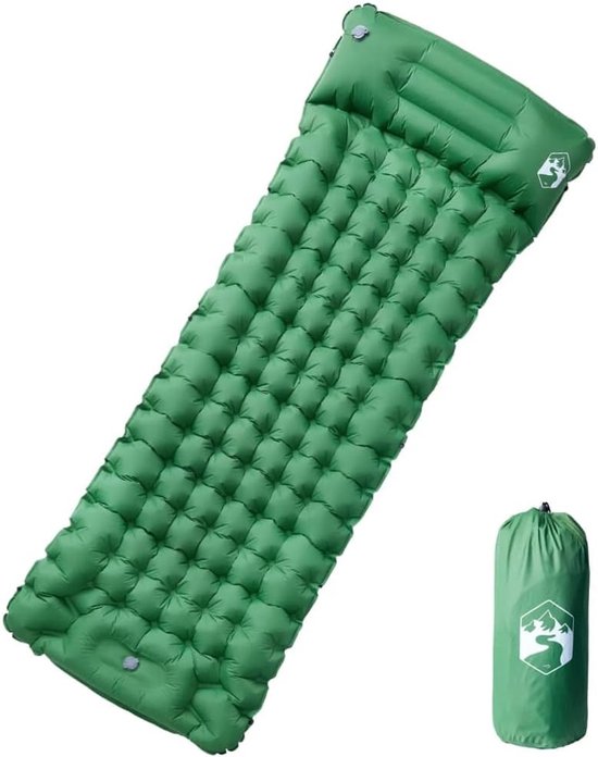 Zelfopblazend Campingmatras - Kampeermat Slaapmat - Outdoor slapen - Geïntegreerde voetpomp - 105 cm dik - Groen