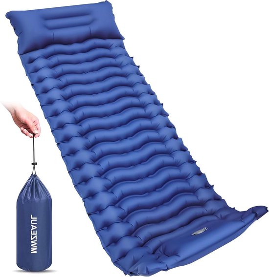 Zelfopblazend campingmatras - Luchtbed Reizen - Comfortabel Kamperen - Geïntegreerde Voetpomp - 200 x 70 cm - Blauw