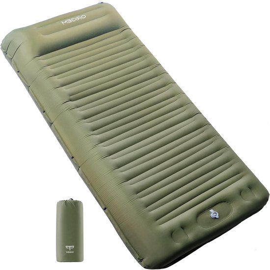 Zelfopblazend Campingmatras - Opblaasbaar Slaapmat - Buiten slapen - 14cm Dik Comfort - 200x76cm - Legergroen