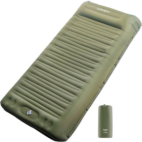 Zelfopblazend Campingmatras - Ultralicht Kussen - Legergroen