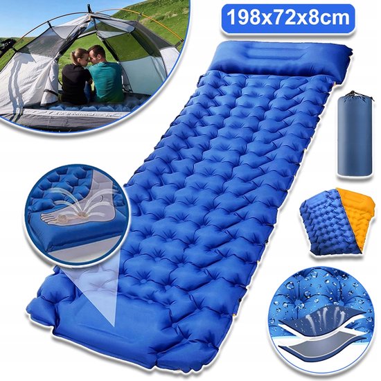 Zelfopblazend Kampeer slaapmatje Met Voetpomp - Waterdicht 40D Nylon En TPU - Ingebouwd Kussen Binnen 30 Seconden Opgezet - 198x72x8cm Lichtgewicht