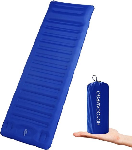 Zelfopblazend kampeerslaapmatje, ultralicht buitenslaapmatje met voetpomp, extra dik 12 cm opblaasbaar luchtmatras, duurzaam opvouwbaar matras met kussen voor wandelen, reizen. van Merkloos
